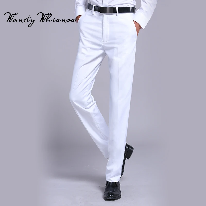 Men's White Suit Separate Pant Flat Front Straight Slim fit Business