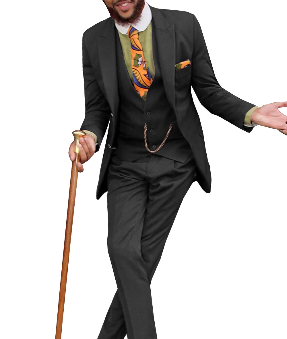 Men's Classic Design Suits 3 Pieces Formal Notch Lapel Solid Business Groom Tuxedos Solid For Wedding(Blazer+Vest+Pants)