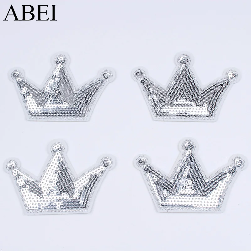 

10pcs/lot DIY Sequined Silver Crown Stickers Sewing Clothes Jeans Backpack Shoes Pants Patch Cartoon Patches Iron On Appliques