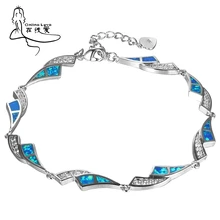 Новые браслеты с голубым опалом, кубический цирконий, серебро 925, штампованные браслеты дружбы для мужчин и женщин, хорошее ювелирное изделие, браслеты SL002 синий
