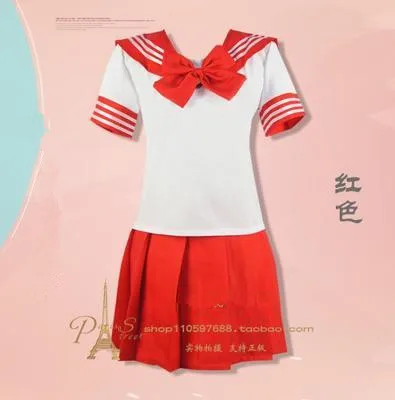 Японский школьная форма Sailor Топы+ галстук+ юбка темно-в студенческом стиле Одежда для девочек Большие размеры Lala болельщик одежда - Цвет: Красный