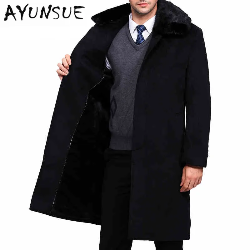 Long Trench Coat Men Brand Clothing Real Rabbit Fur Turn