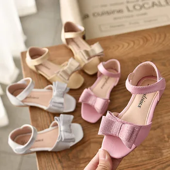 

Girls Sandals Fashion Soft Bottom Children's Shoes 2019 New Little Girl Casual Princess Sandals Kids Sequins Bowtie Footwear