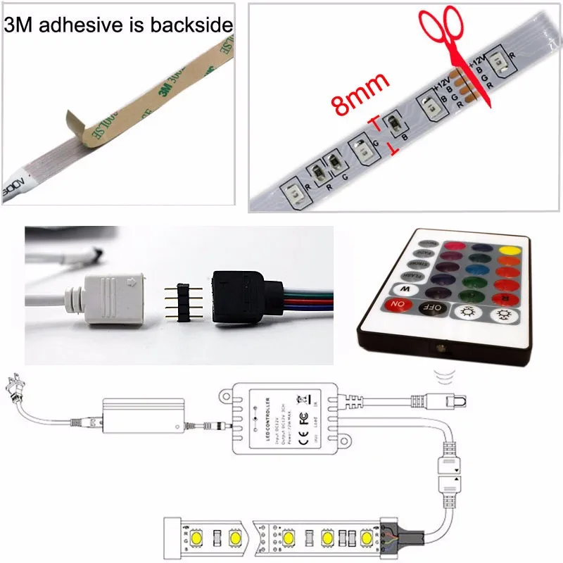 SMD 2835 RGB Светодиодные ленты свет Тира лампы Neon 300LED Декор Гибкая Клейкие ленты Водонепроницаемый диода ленты 24 К контроллер DC 12 В адаптер Комплект