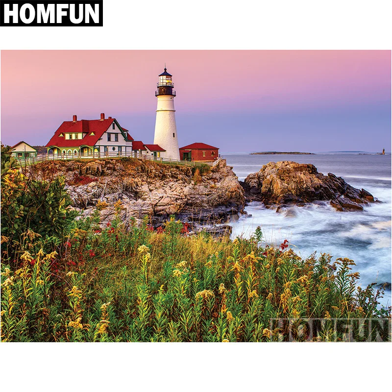 

HOMFUN Full Square/Round Drill 5D DIY Diamond Painting "Lighthouse" 3D Embroidery Cross Stitch 5D Home Decor A00812