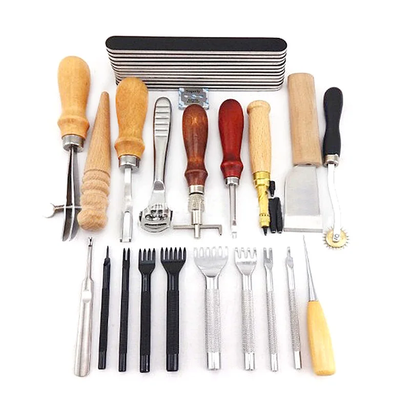 

20 PCS Leathercraft Hand Made Sewing Tool Set Kit Craft Leather Tools-Groover Beveler Awl Punch Cutter E2shopping XHC88