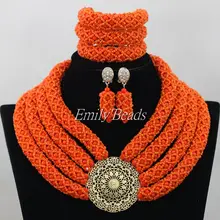 Оранжевый Африки Нигерии Свадебный Цепочки и ожерелья Ювелирные наборы коренастый нигерийской свадьбы Бусины комплект ювелирных изделий 4 слоя aij343