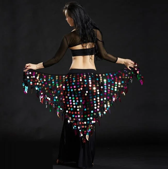 Shining Sequins Triangle Hip Scarf Belt Belly Dance Costumes Womens Dancewear