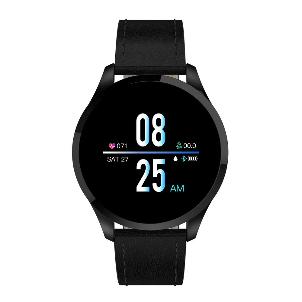 Смарт-часы RUNDOING Q9, водонепроницаемые, с монитором сердечного ритма, Смарт-часы для мужчин, модный фитнес-трекер для android и IOS - Цвет: Black leather strap