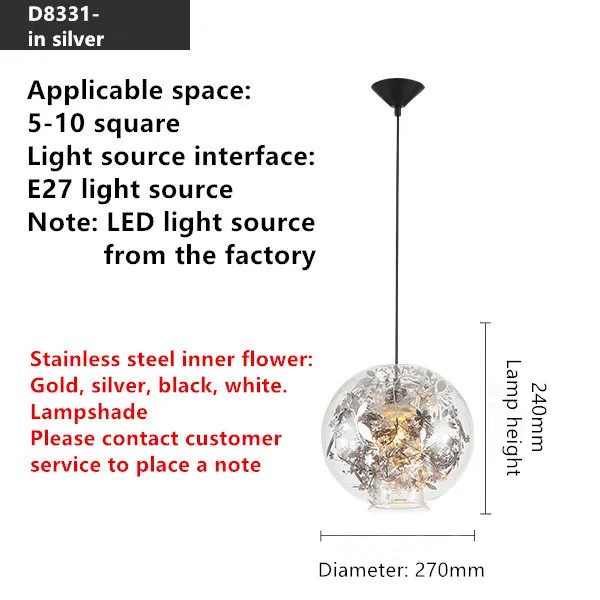Современный светодиодный подвесной светильник, люстра в стиле лофт, подвесное освещение для ресторана, подвесные светильники для гостиной, подвесные светильники для бара, скандинавских стеклянных шаров - Цвет корпуса: Internal Silver