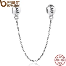 Bamoer 925 conexión de amor de la cadena de seguridad de plata esterlina joyas de plata del encanto cupieron la pulsera en forma de corazón pas032