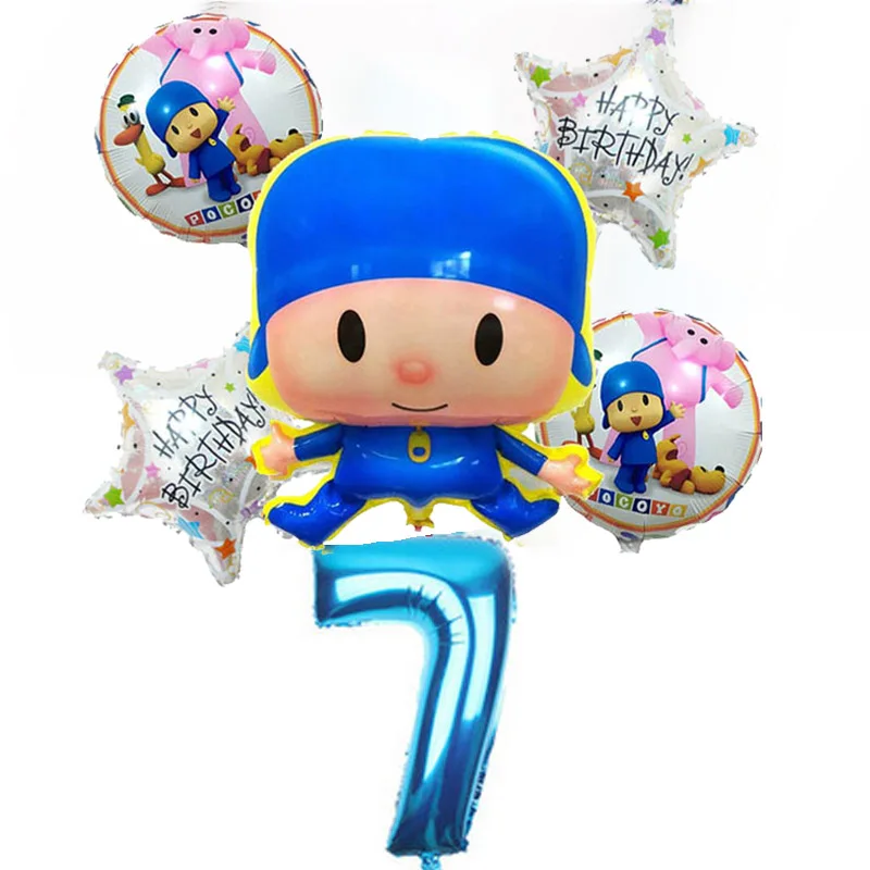 6pcs/lot Pocoyo Number Foil Balloons Set Baby Shower Birthday Party Christening Decor Supplies Kids Cartoon Figure Toys Globos - Цвет: style A7