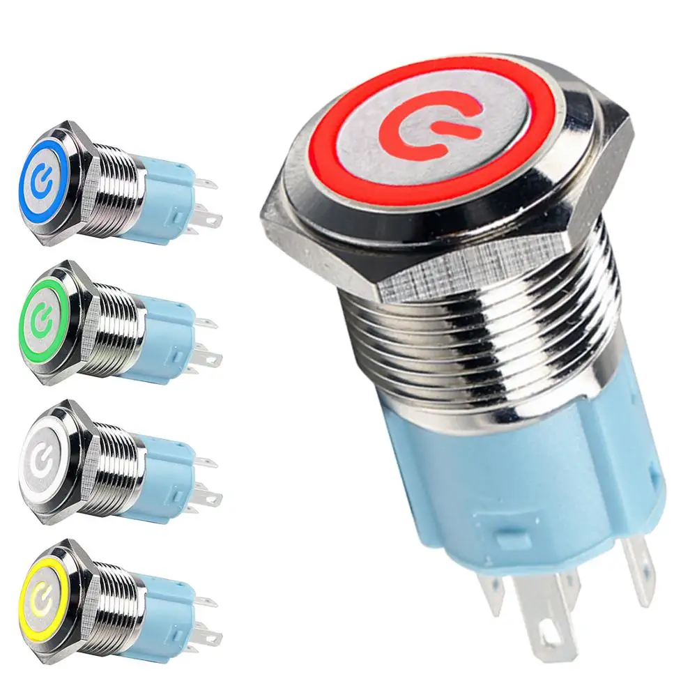 1pc 16 mm Self-locking Metal Button With Light Switch Voltage 5V 12V 24V 220V Current Waterproof Rust Power Label | Строительство и