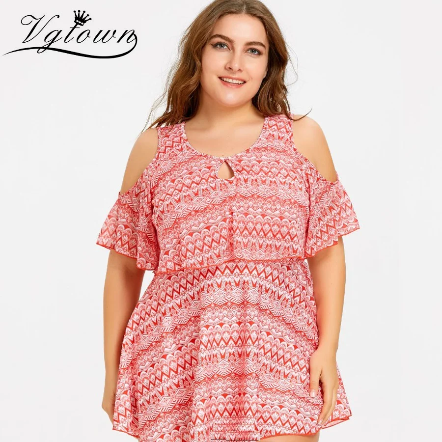 VGTOWN Swimwear Dress Women Printed One Piece Summer Beach Wear Push Up Hot Spring Swimsuit Skirt | Спорт и развлечения