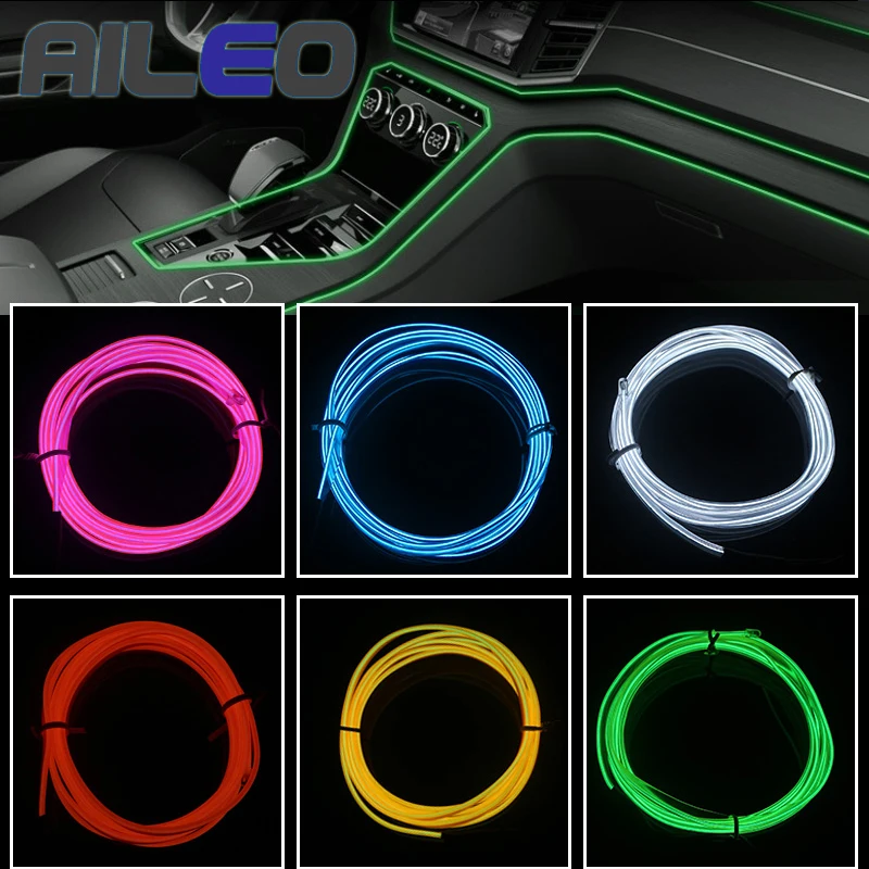 

Car Interior Lighting 1M 2M 3M 5M Auto LED Strip Garland EL Wire Rope Tube Line flexible Neon Light With 12V Cigarette Drive USB