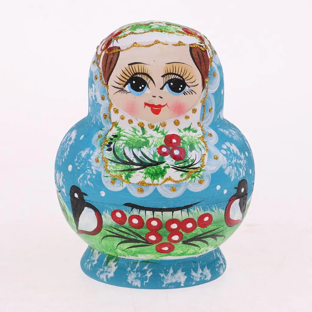 Hand Painted Girls Russian Babushka Matryoshka Nesting Dolls Kit 10 Pieces Kids Birthday Gift Christmas Ornaments