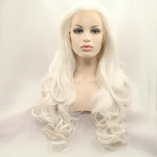 Фэнтези красота Платина блонд парик фронта шнурка натуральные длинные волнистые Glueless синтетические волосы Замена парики для женщин 24 дюйма