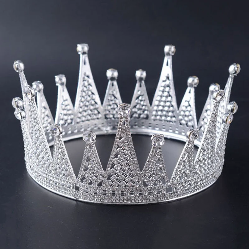 

Baroque Full Round Crowns and Tiaras Crystal Rhinestones for Bridal Wedding Hair Accessories Head Jewelry White Princess Crown