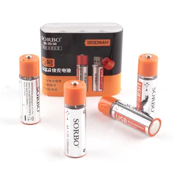 

4pcs Sorbo rechargeable battery 1200mah AA USB rechargeable batteries 1.5V Quick Charging Li-po Battery