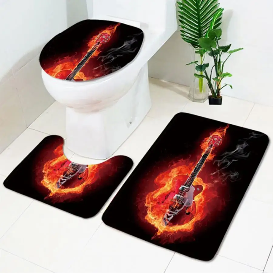 

3Pcs Printing Painted Bathroom Mat Set Non-Slip Shower Pedestal Rug +Toilet Seat Cover + Bath Foot Mat High Quality