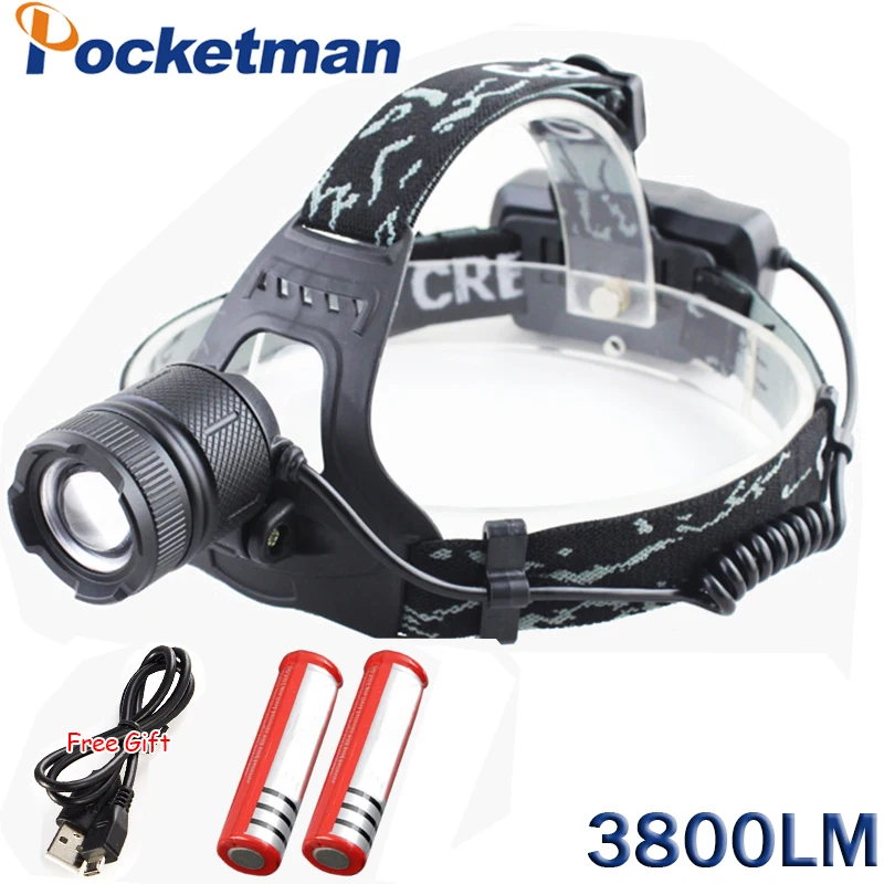 3800LM USB Rechargeable Headlamp Front Light Zoomable XM-L T6 LED Flashlight Headlight Torch 18650 battery Riding lights | Лампы и