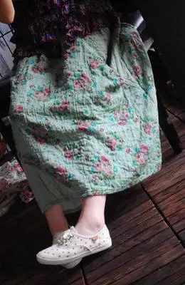 Женские юбки s Весенняя винтажная плиссированная юбка в китайском стиле размера плюс в стиле Mori Girl Свободная Женская юбка из хлопка и льна - Цвет: Green