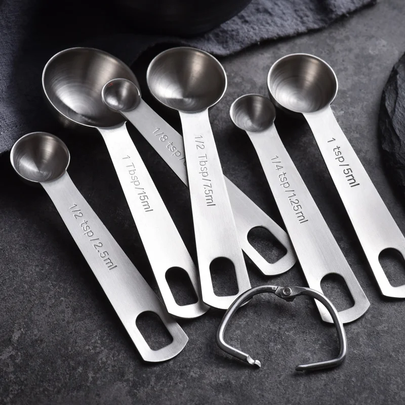 Stainless Steel Measuring Spoon Scoop Coffee Tea Cake Powder Baking Handle Durable Cutlery Spoon Kitchen Tool Acessories 6PCS