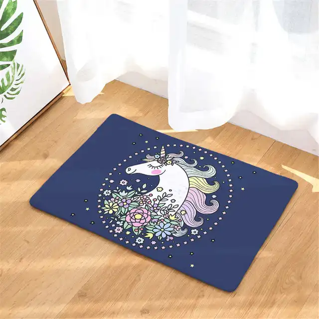 Cartoon Black Unicorn Carpet Memory Foam Rugs Flannel Rug