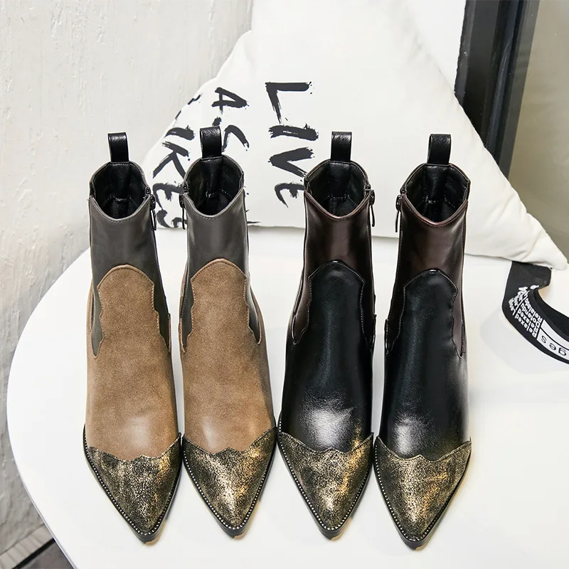 

2018 autumn and winter new Martin boots women's thick high-heeled patent leather boots women's large size 34-43