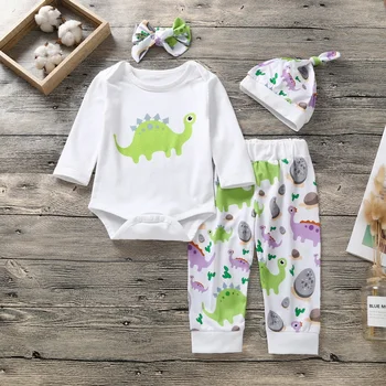 

Autumn Winter Children Clothes Set Newborn Baby Girl Boy Clothes Long Sleeve bear Tops+Pants Hat Bow Headband 4pcs Outfit Set