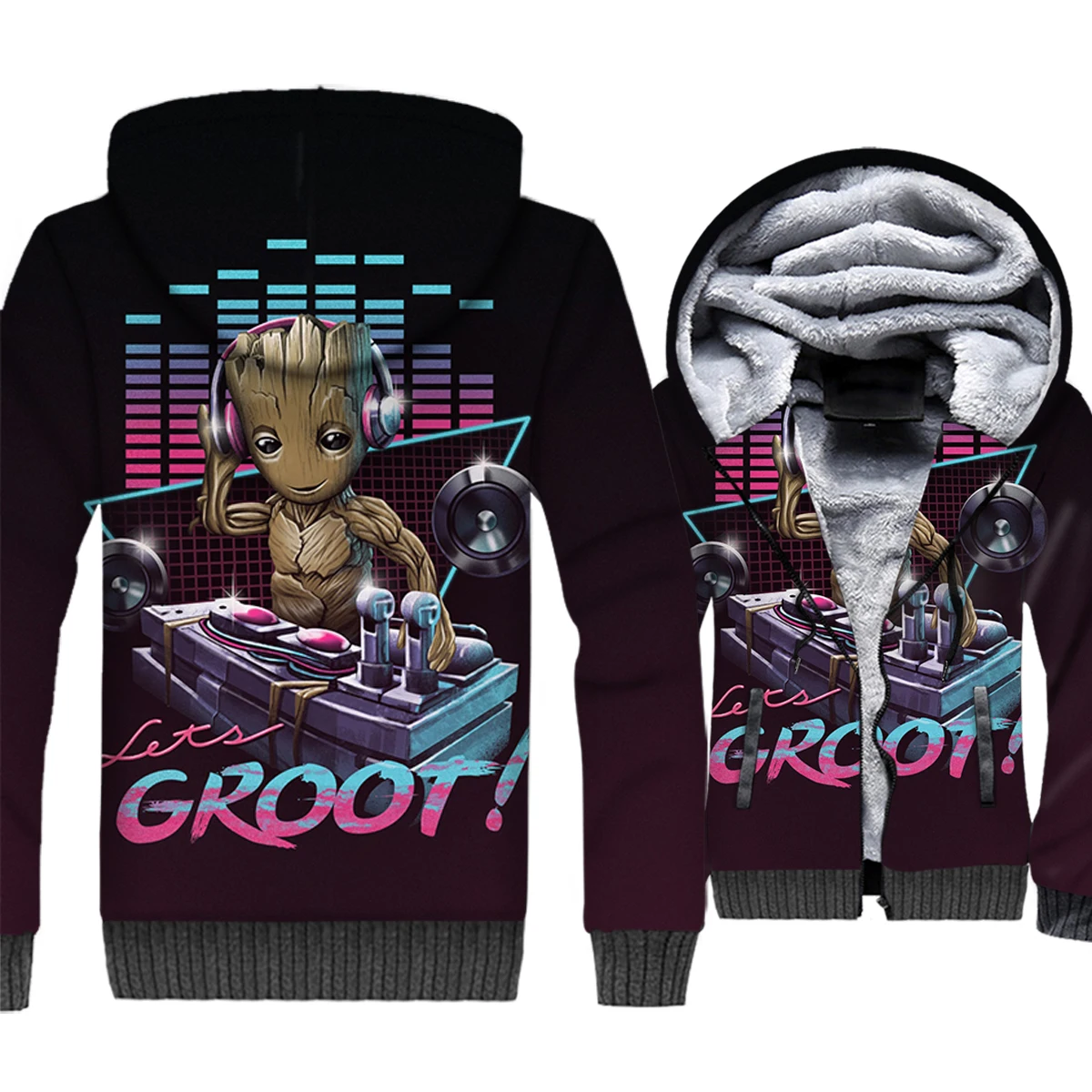 

I love Groot Jacket Men Super Hero Hoodie Funny Hooded Sweatshirt Winter Thick Fleece Warm Zip up 3D Print Coat Plus Size 5XL
