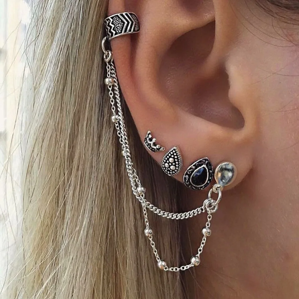 4PC/Set Women Fashion Vintage Geometric Crown Water Drops Ear Earrings Set | Украшения и аксессуары