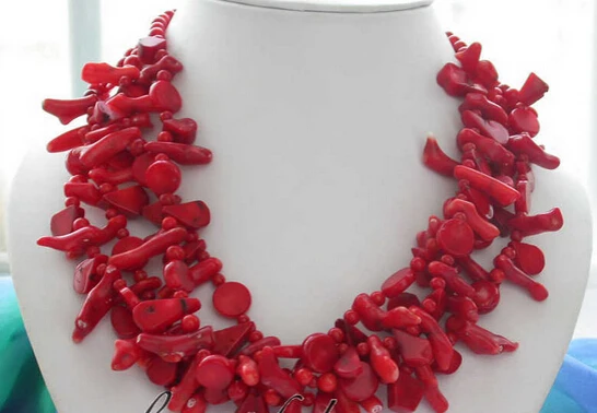 

FREE SHIPPING>>>@@ > N2594 nature 4row 18" bead taper branch red coral NECKLACE