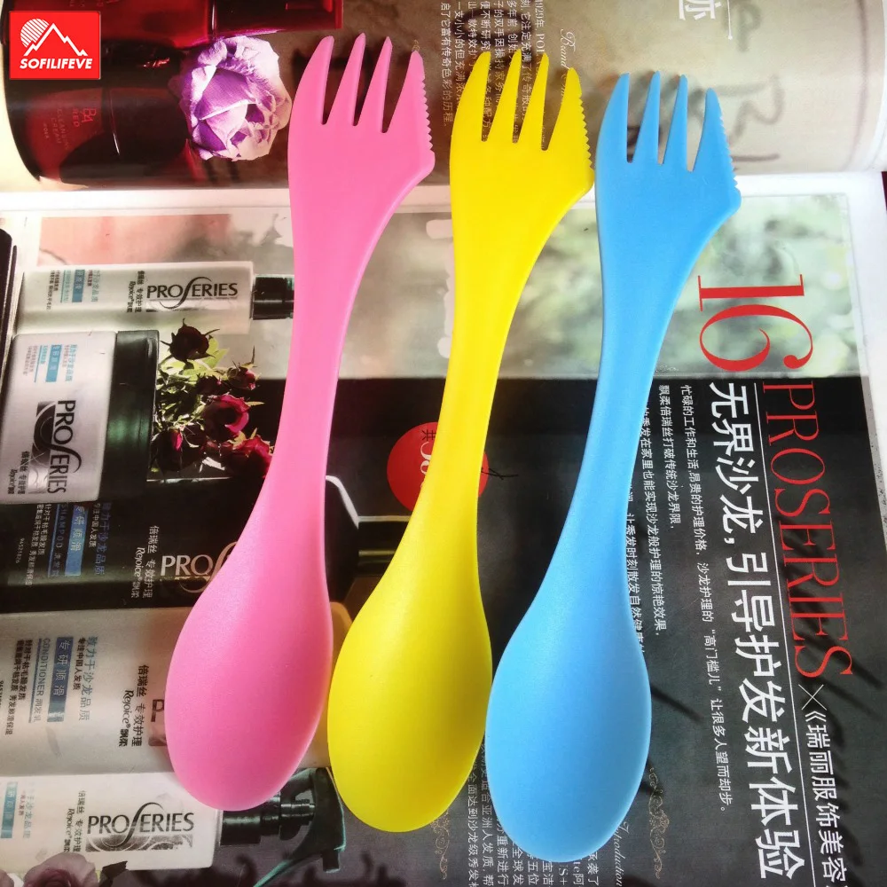 

Outdoor Plastics 3 In 1 Table Ware Triple Knife Fork Spoon Multifunctional Meals Tool Random Colors Convenient Kit