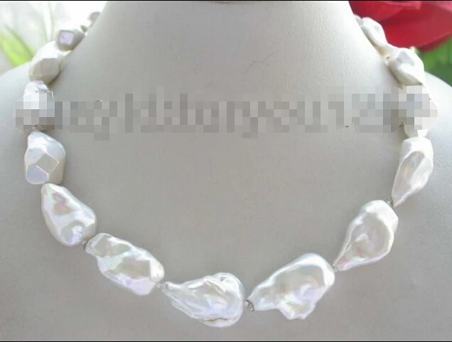 

shipping Luster 18" Genuine Natural 30mm White Reborn Keshi pearl Necklace 14k