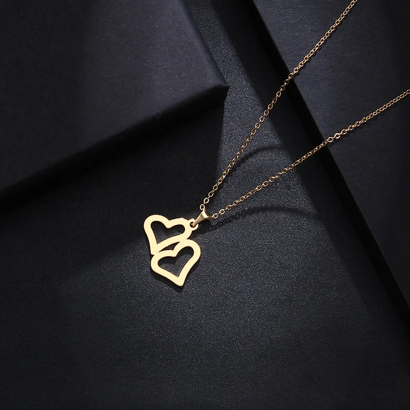 

DOTIFI Stainless Steel Necklace For Women Man Lover's Double Heart Gold And Silver Color Pendant Necklace Engagement Jewelry