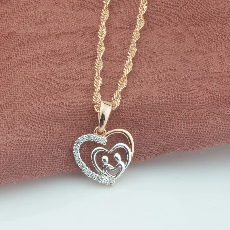 

FJ Women Girls 585 Rose Half White Gold Color Double Heart Crystal Pendant Necklace