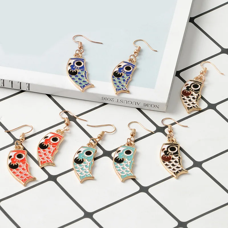 4 colors Koi Fish Earrings Colorful Drop earrings Lucky for women Japanese Style Earring Gifts Jewelry Accessory | Украшения и