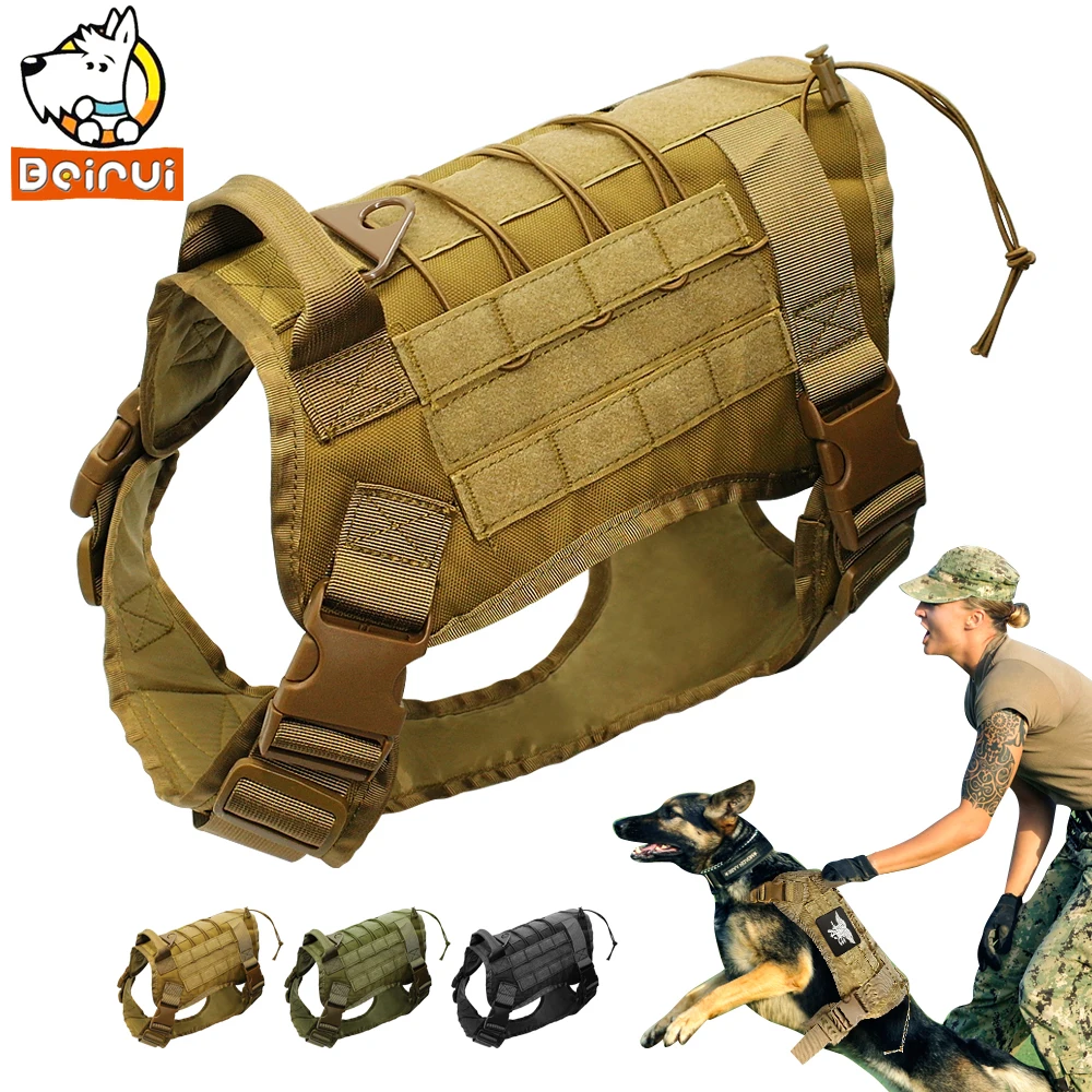 

Tactical Dog Harness Training Vest Military K9 Water Resistant Harness With Detachable Molle Pouches/Patches for Large Dogs