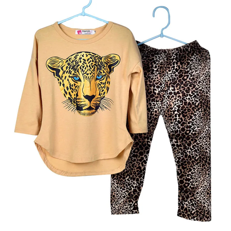 

Children Clothes 2018 spring Girls Clothes T-shirt+Leopard Pants 2pcs Kids Clothes Girls Sport Suit For Girls Clothing Sets