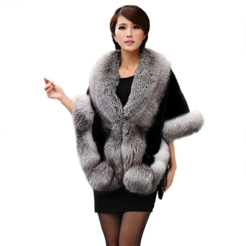Elegant Womens Faux Fur Scarves Super Large Winter Warm Fur Coat Shawl