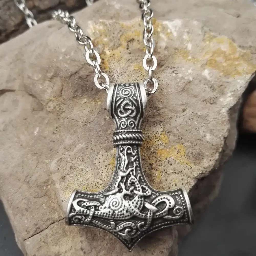1pcs dropshipping Viking Necklace Mjolnir Hammer Pendant Huge Thor hammer Mjolnir Viking Amulet Hammer Scandinavian Pendant (2)