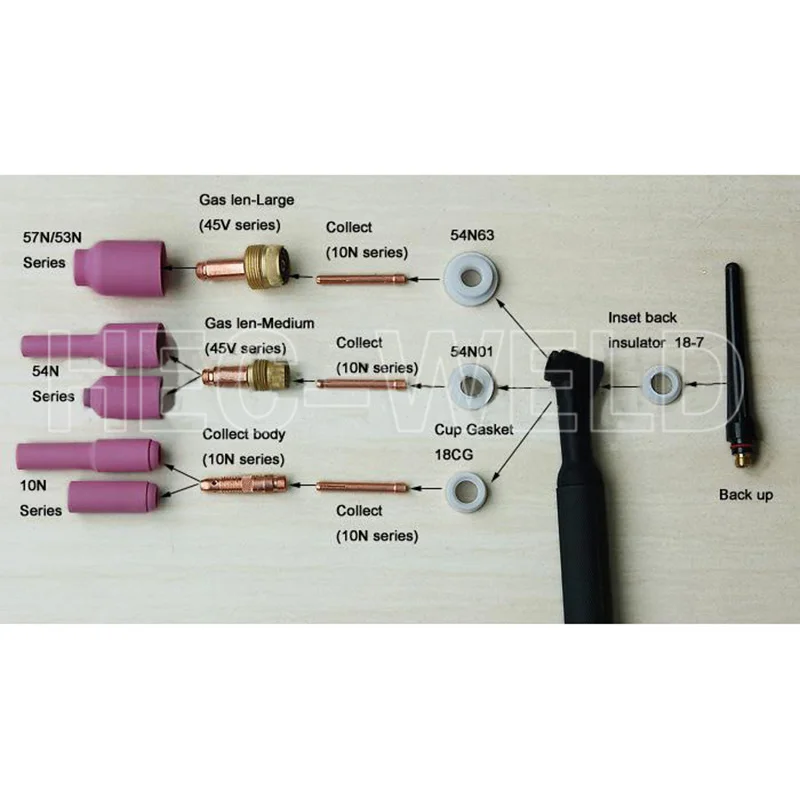 TIG Consumables Accessories KIT Alumina Nozzle Cups Collets Bodies FIT TIG Welding Consumables PTA SR DB WP 17 18 26 15PK