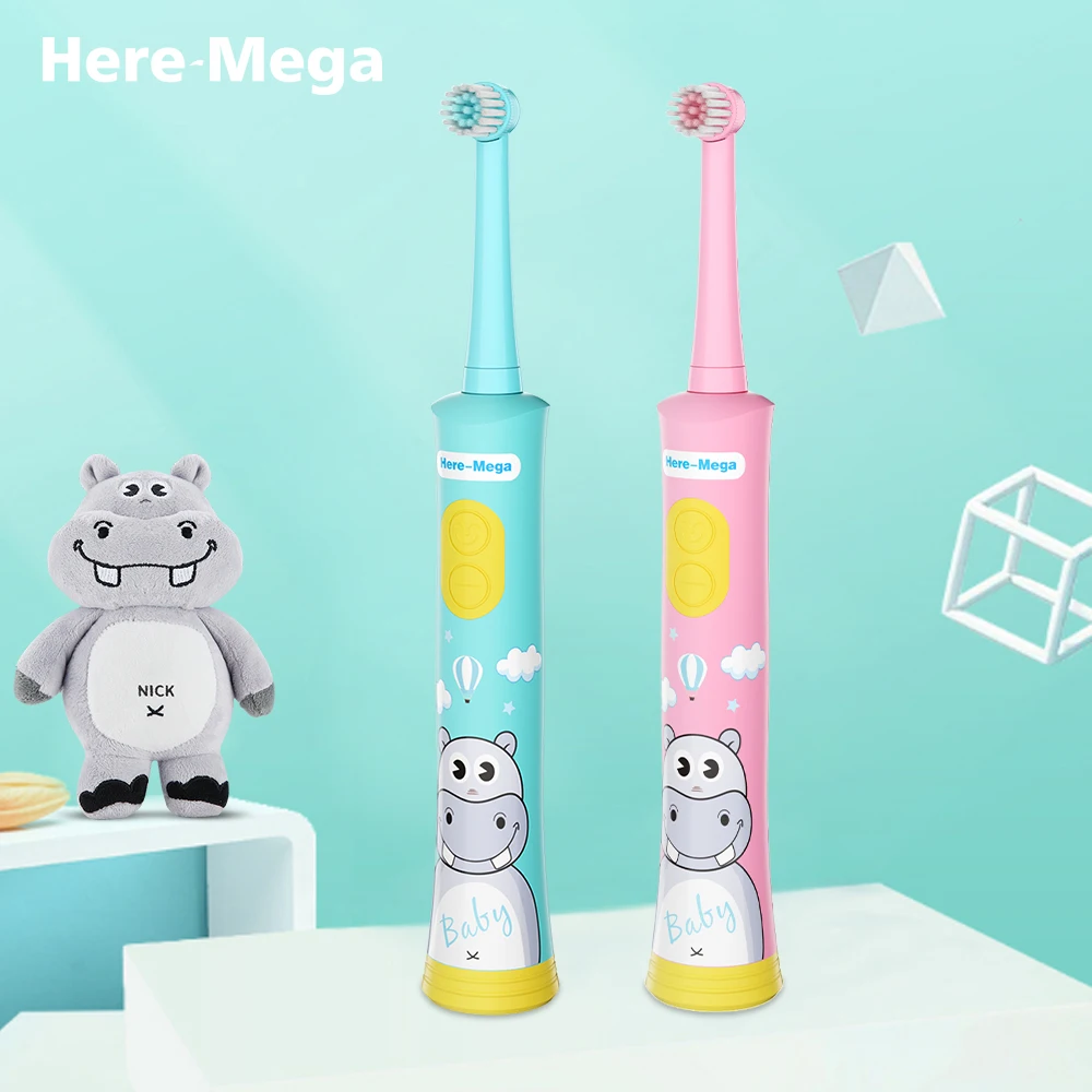 

HERE-MEGA Children Rotating Electric Toothbrush Super Waterproof Smart Cleaning Whitening Brush Timing Toothbrush USB Charging