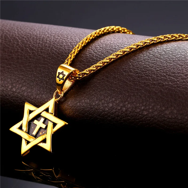 Hot Magen Star of David Cross Pendant & Necklace Gold Color Stainless