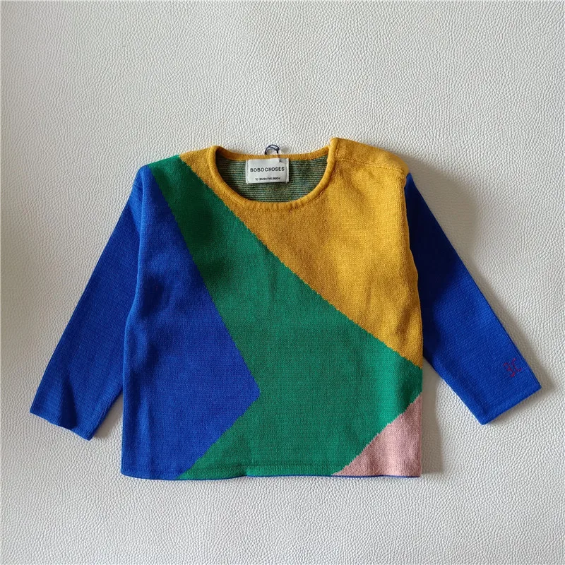 

BOBOZONE Blue Green Yellow 3 colors Geometric Sweater for baby boys girls kids knited clothes