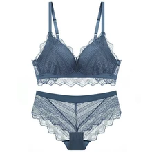 Кружевной ультра тонкий бюстгальтер с треугольными чашечками и трусики, комплект кружевного нижнего белья с глубоким v-образным вырезом, комплект женского нижнего белья белого, черного, синего, фиолетового цвета