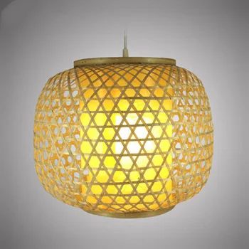 

Handmade Bamboo Weaving Round Pendant Light Work Hand Knitted Craft Suspension Lamp Simple Parlor Study Hotel home lighting G018