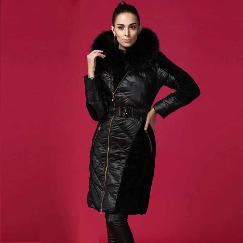 AYUNSUE, женский пуховик, длинное пуховое пальто, зимние куртки для женщин, с капюшоном, большой меховой воротник, теплые парки Mujer KJ1988
