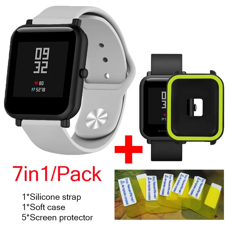 7в1 для xiaomi Huami Amazfit Bit bip ремешок силиконовые смарт часы + двухцветные Чехлы корпус